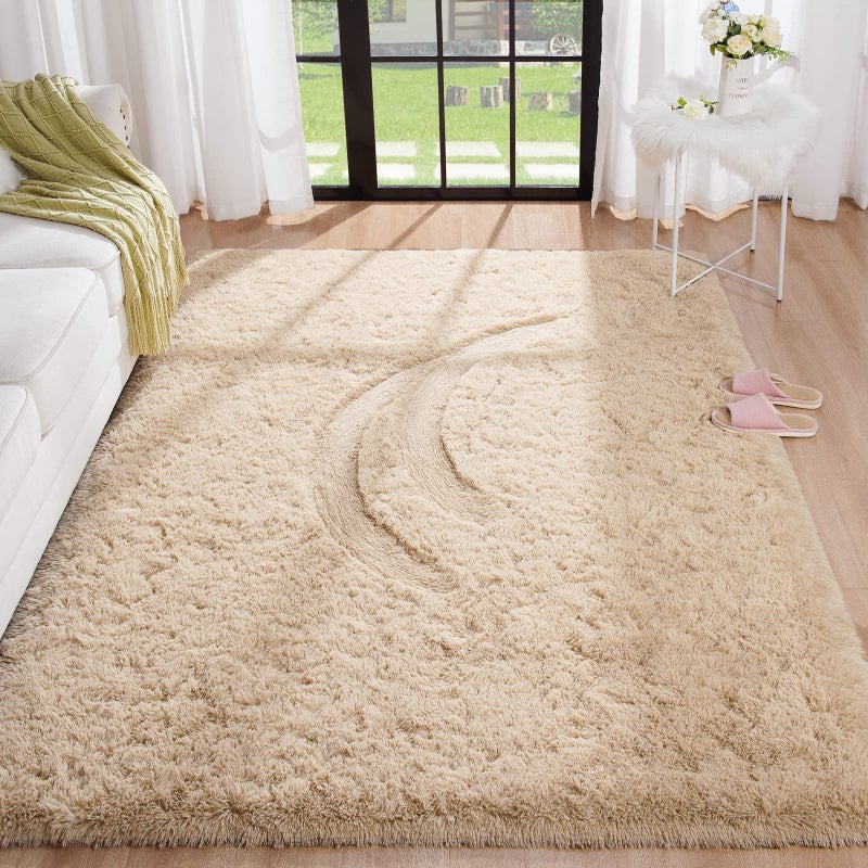 BENRON Fluffy Beige Rugs for Living Room Bedroom 4x6, Soft Plush Fuzzy Shaggy Rugs for Kids Girls Boys Room Decor, Washable Indoor Floor Carpets - Image 1